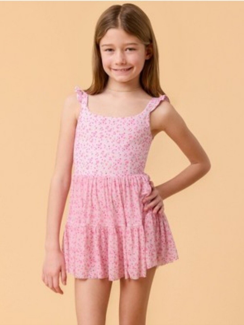 Blogilates Girls' Mommy & Me Ballerina Ruffle Dress - Pink Floral Print XL